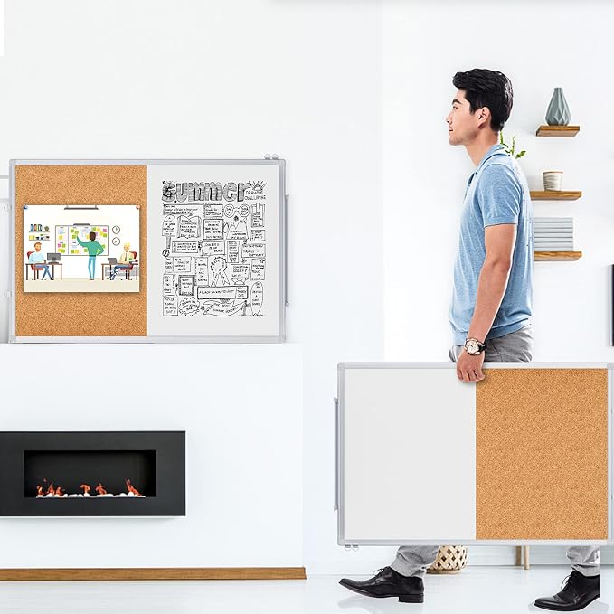 Magnetic White Board and Cork Board Combo, 36 X 24 inches Whiteboard Bulletin - Image 5