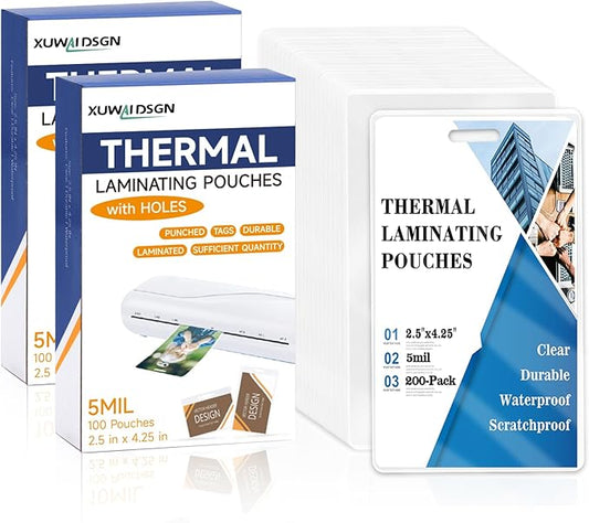 200 Pieces 5 Mil 2 1/2" x 4 1/4" Luggage Laminating Pouches Without Rope Clear Thermal Laminate Pouch Tags with Slot Hole for Pass Cards Student ID (200, 5 Mil-No Loops)-DeskLoop Office