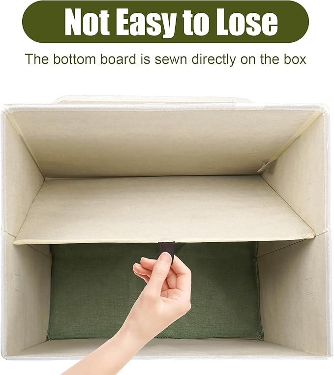Large 17" 42 Quarts Collapsible Stackable Storage Bins with Lids [3-Pack] Foldable Fabric Linen Storage Boxes Cube, Closet Organizer Baskets with Label for Home (16.7 x 12 x 12", Green & White)-DeskLoop Office