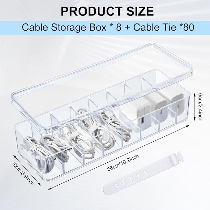 Tatuo 8 Pcs Cord Organizer for Drawer Desktop, Cable Organizer Box - Image 2