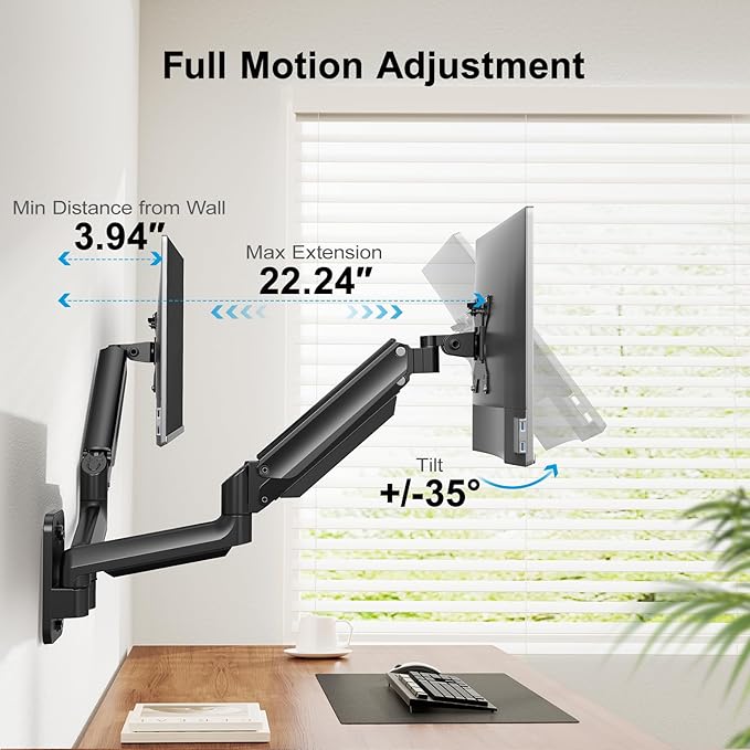 HUANUO Dual Monitor Wall Mount with Gas Spring Arms - 17-32 Inch Computer Screen Mount (4.4-17.6lbs Per Arm) - VESA 75x75/100x100 Height Adjustable Stand for Dual Monitors - Home Office Desk Setup-DeskLoop Office