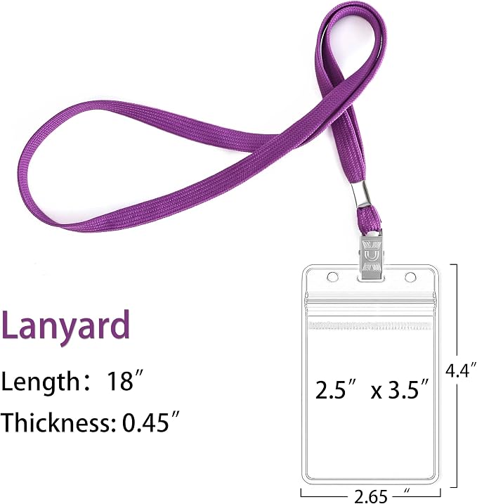 100Pcs Clear Plastic Name Tags Badge ID Card Holders and 100Pcs Black Lanyards - Image 2