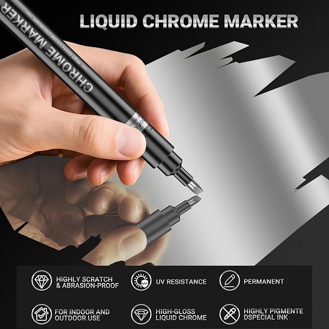 3Pcs Silver Liquid Mirror Chrome Markers, Permanent Reflective Metallic Chrome Paint Pen, High Gloss Car DIY Model Painting, Touch Up Repair Kit for Plastic Metal Glass Resins-DeskLoop Office