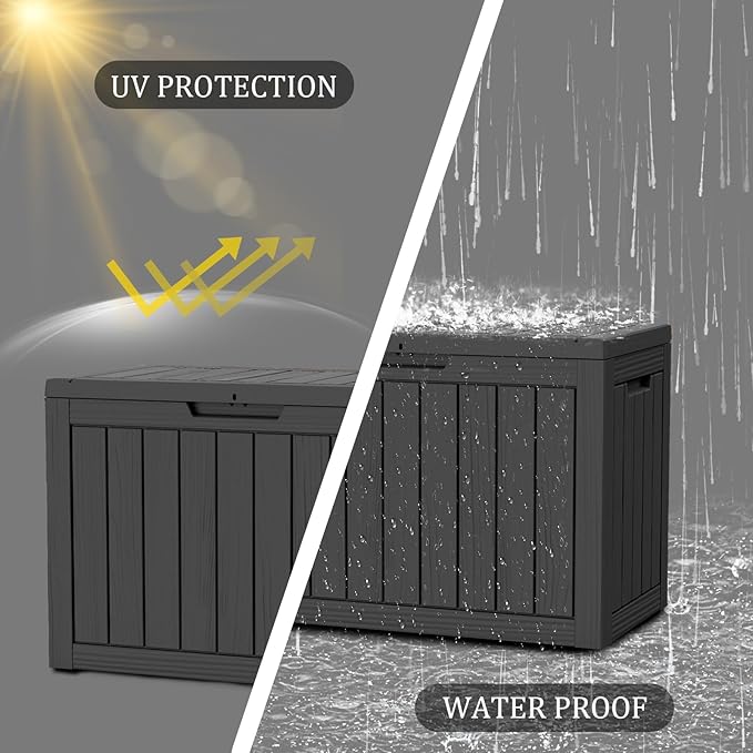 100 Gallon Resin Deck Box, Waterproof Outdoor Storage Bin for Patio Furniture, Pool Accessories, and Garden Tools, Lockable & UV-Resistant, Black-DeskLoop Office
