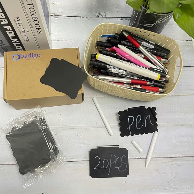 20 Reusable Basket Labels with Clip-On Design, Includes 2 White Chalk Markers - Image 7