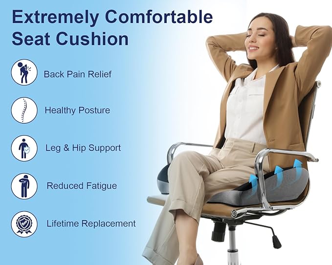 Premium Orthopedic Seat Cushion,X Large Breathable Office Chair Cushion - Enhanced Hip & Tailbone Support,Pressure Relief Sciatica & Leg Relief Let 8+ Hour Sitting Comfort, for Office/Game/Wheelchair-DeskLoop Office