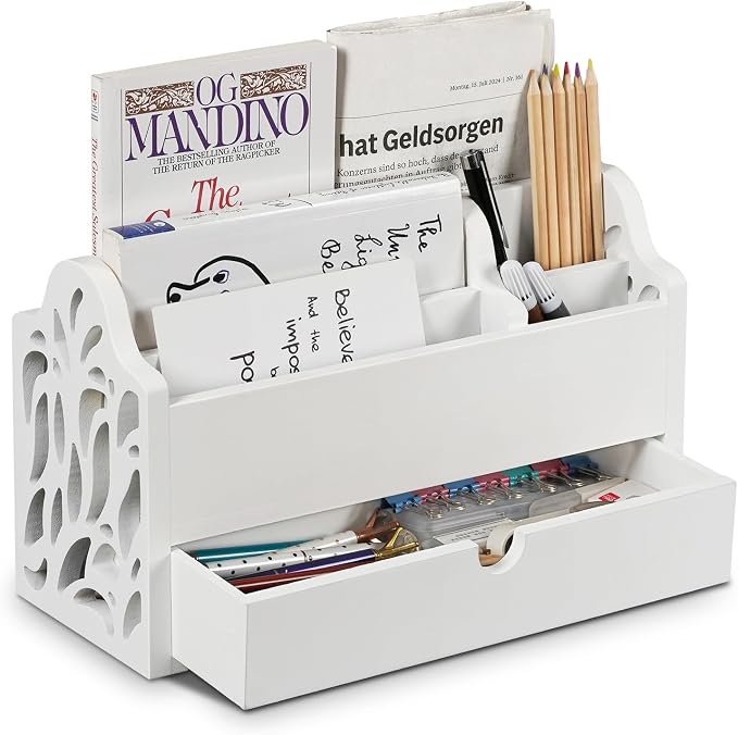 Desk Organizer with Drawer Wood File Office Mail Organizer Countertop-5 Slot by Dhmkfly