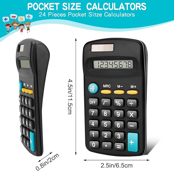 24 Pack Basic Mini Calculators - 8 Digit Display, Solar Battery & AC Power, Handheld for Office, School & Home-DeskLoop Office