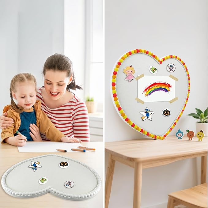 Large Heart Cork Bulletin Board with Linen, 24x19 Inch White Wood Frame Cute Picture Pin Board, Decorative Vision Board for Home Office, Study, Bedroom and Dormitory-DeskLoop Office