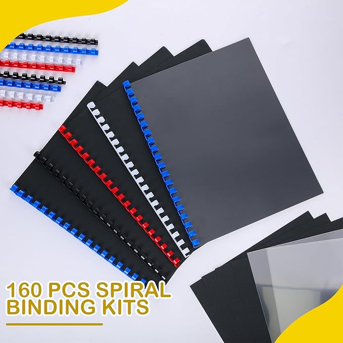 160 Pack Binding Covers and Combs kit 8.5x11 Inches Include 60 Pcs 12 mil Leather Texture Binding Cover 60 Pcs 8 mil Clear PET Presentation Covers 40 Pcs Binding Combs Letter Size(Multi Color)-DeskLoop Office
