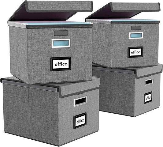 File Organizer Box with Lid, Collapsible File Folder Organizer by Huolewa