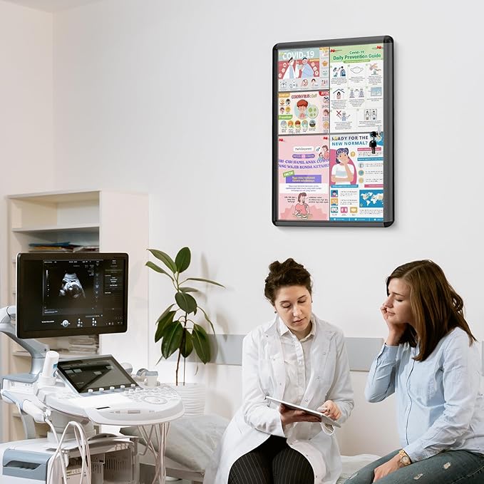 Enclosed Bulletin Board Lockable Display Case Message Board with Locking Door for Indoor, Grey Felt, Black Aluminum Frame, 26 X 20 in-DeskLoop Office