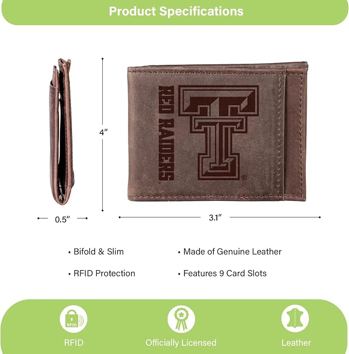 Team Sports America NCAA Texas Tech University Front Pocket Slim Wallet - Image 4