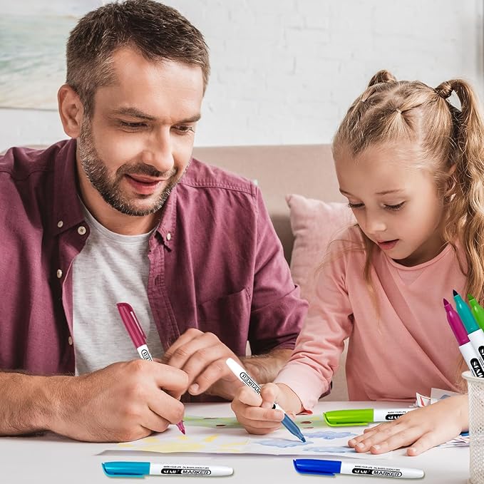 SFAIH 24 Colors Permanent Markers - Assorted Vibrant Colors, Quick Drying, Fade Resistant, Alcohol-Based Fine Point Permanent Markers for Paper, Plastic, Wood, Coloring, Drawing Doodling, Waterproof-DeskLoop Office