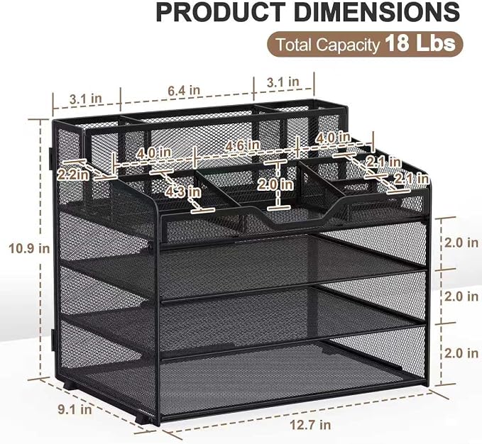 Docnest 4 Tier Mesh Desk Organizer, Stationery - Image 3
