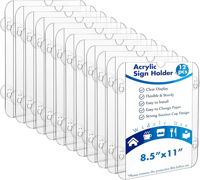 Handepo 12 Pack Acrylic Window Sign Holder 8.5 x 11 Inch by Handepo