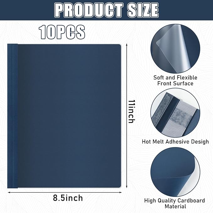 10 Pcs Thermal Binding Covers, 8.5 x 11 Inch Letter Size, 1 Inch Spine Holds 240 Sheets, Clear Front Paper Back Report Cover Suitable for Schools Offices Presentation(Blue)-DeskLoop Office