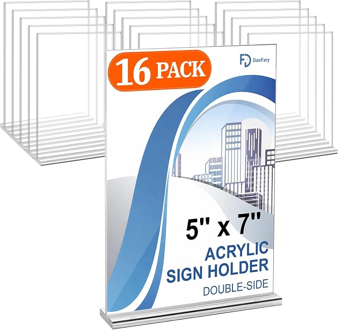 Daofary Acrylic Sign Holder 5 x 7, 16 Pack Double-Sided Stand up Table Top by Daofary