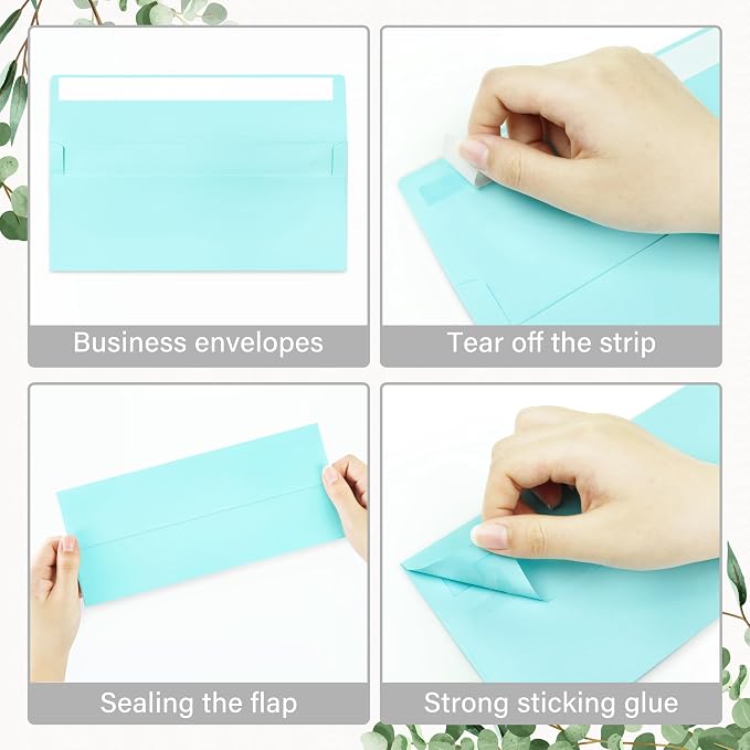 100 Pack #10 Business Envelopes, Self Seal Standard Light Blue Envelopes - Image 4