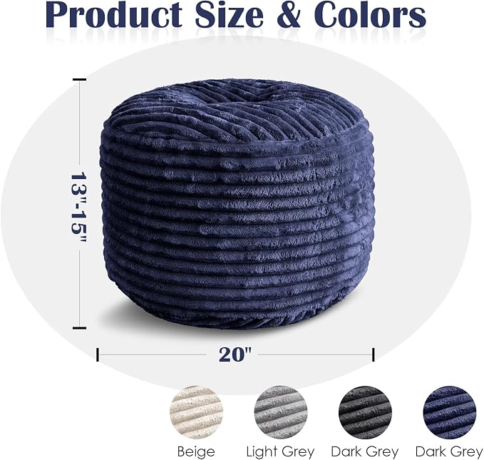 SHOUREN Stuffed Round Ottoman, Corduroy Pouf Ottoman Foot Rest - Image 2