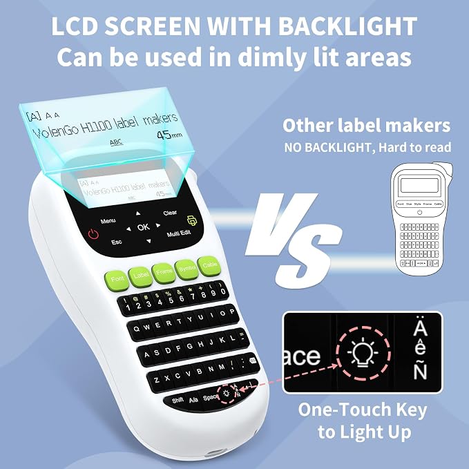 H1100 Label Maker Machine with-Tape 12mm Laminated, Backlit Handheld Label - Image 2