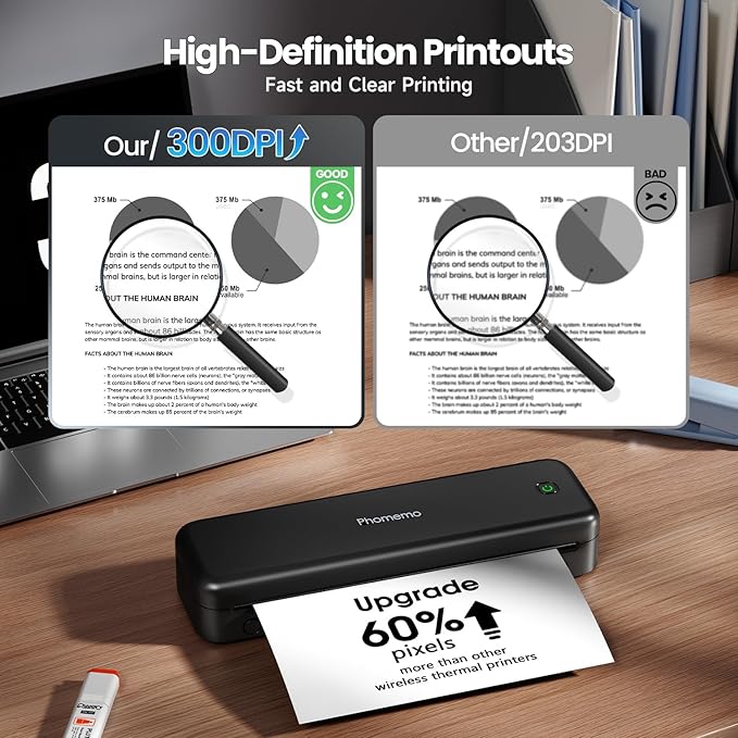 Phomemo Portable Printers Wireless for Travel Upgraded, M834 Bluetooth Thermal Printer 8.5" x 11"& A4 Size,Inkless Mobile Printer with Carry Case for Travel,Office,School,Car,Home,Black-DeskLoop Office