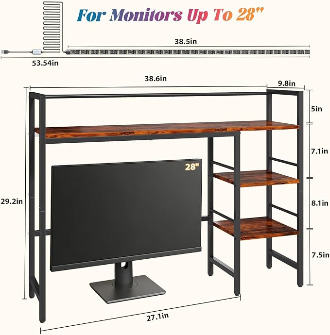 HavenlyYouth Desk Shelf with LED Light Strip, 3-Tier Storage Desktop Organizer - Image 3