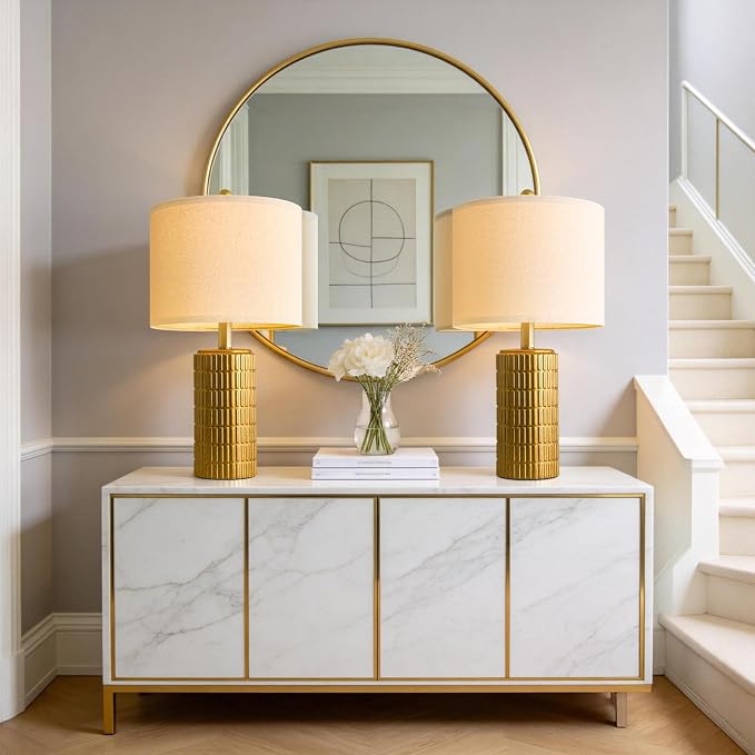 PoKat 20.75" Brass Gold Ceramic Table Lamps Set of 2 - Image 4