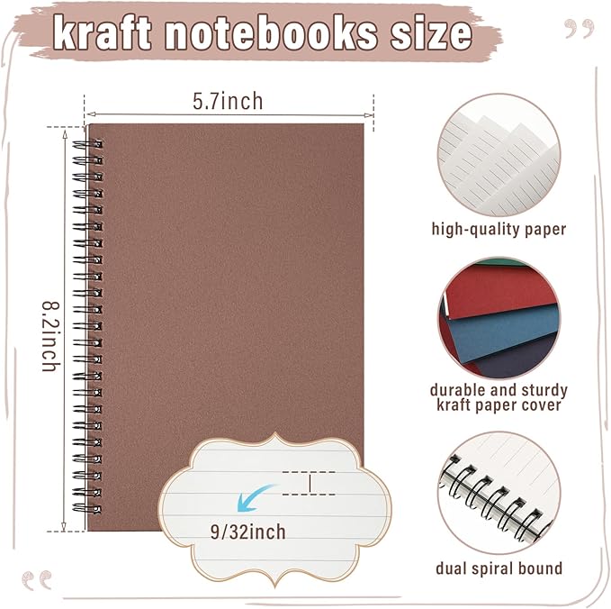 Fuutreo 12 Pcs Spiral Notebook for Work A5 8.3 x 5.7 Inch College Ruled Spiral Journal Notebook Kraft Cover Ruled Paper, 12 Color, 60 Sheets, 120 Pages for Office School(Business Color)-DeskLoop Office