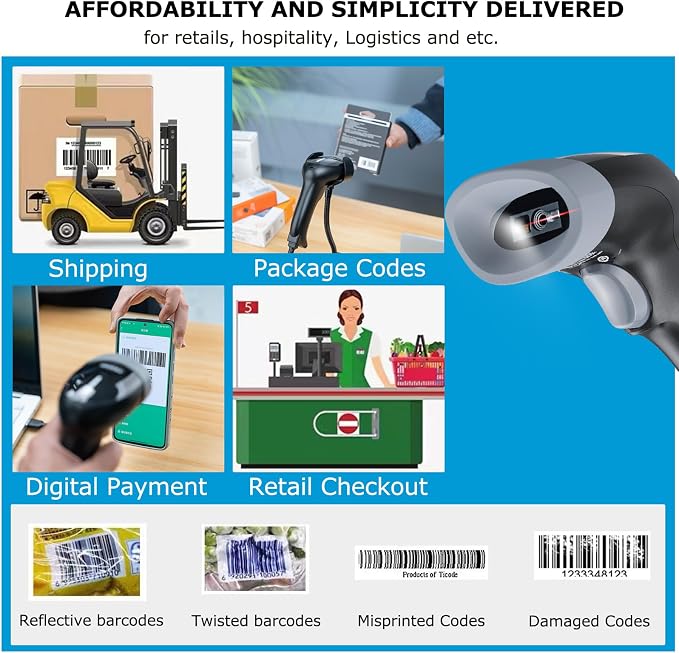 TEEMI 2D Barcode Scanner USB Wired Handheld Inventory Scanner QR Code Scanner - Image 4
