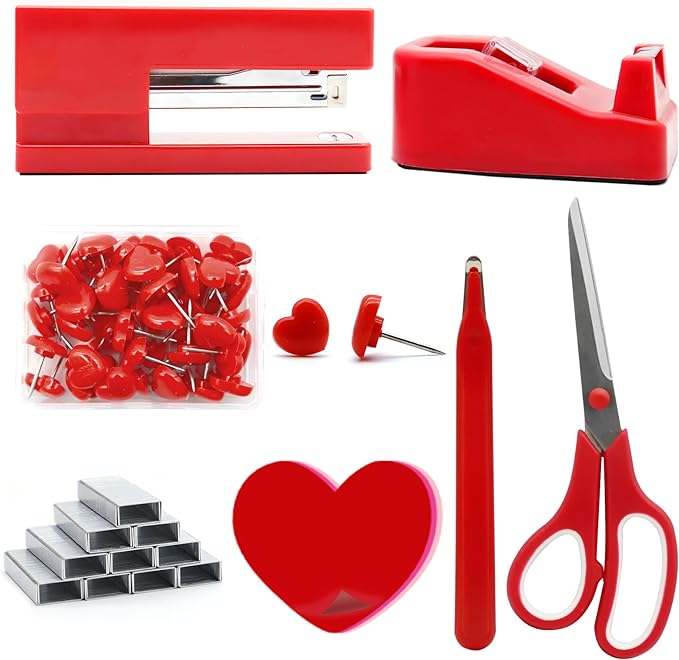 Red Stapler and Tape Dispenser Set by sportsvoutdoors