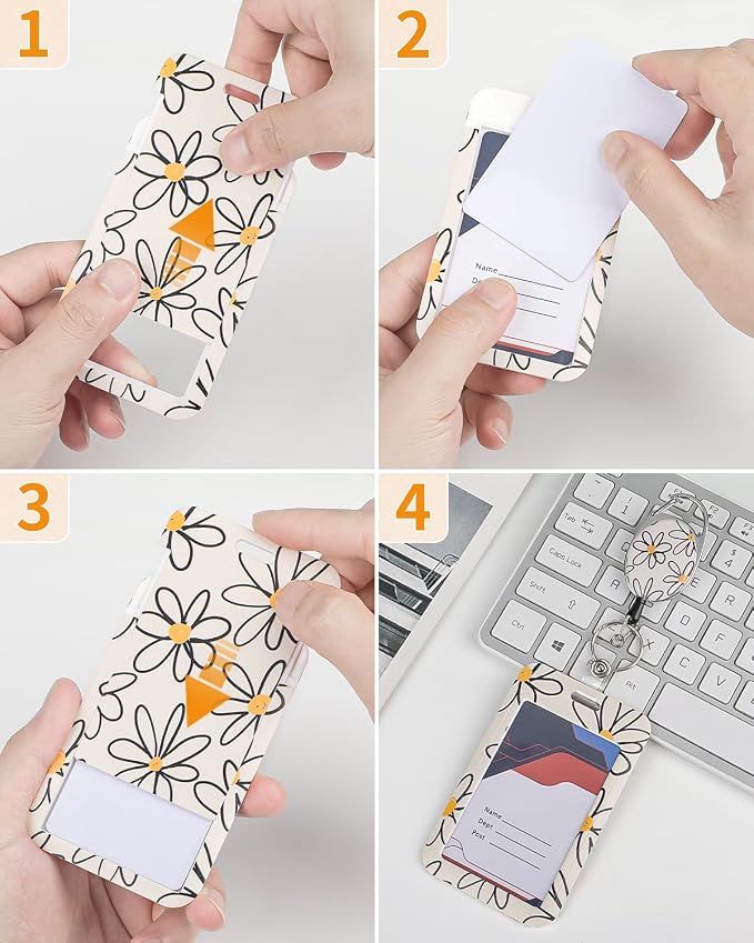 Uniclife 2 Pack Floral Sliding Badge Holder Flower Plastic Case - Image 3