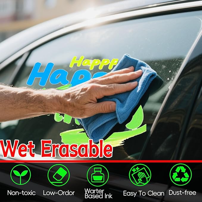 Window Chalk Markers for Cars Glass Washable, 8 Colors Jumbo Liquid Chalk Marker Pens with 7mm 2 in 1 Nib Wide Tips, Big Chalkboard Markers Car Window Paint Pens for Auto, Bistro, Poster,Mirror-DeskLoop Office