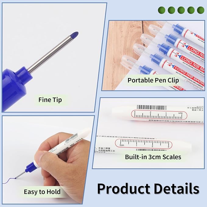 15 Pcs Long Nib Marker, 20 mm Long Head Deep Hole Marker Pens, Fine Nose Tip - Image 4