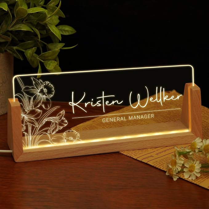 Custom Name Plate for Desk, Personalized Light Up Acrylic Desk Name Plate by EOBIBIFUN