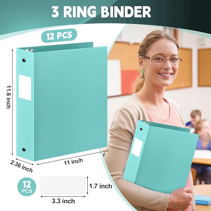 Henoyso 12 Pcs 3 Ring Binder 2 Inch Round Fits Letter Size 8.5'' x 11'' Paper - Image 2