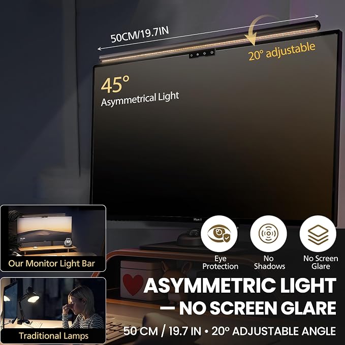 Monitor Light Bar 19.7", No-Glare Asymmetric Desk Screen Lamp | Auto-Dimming - Image 2