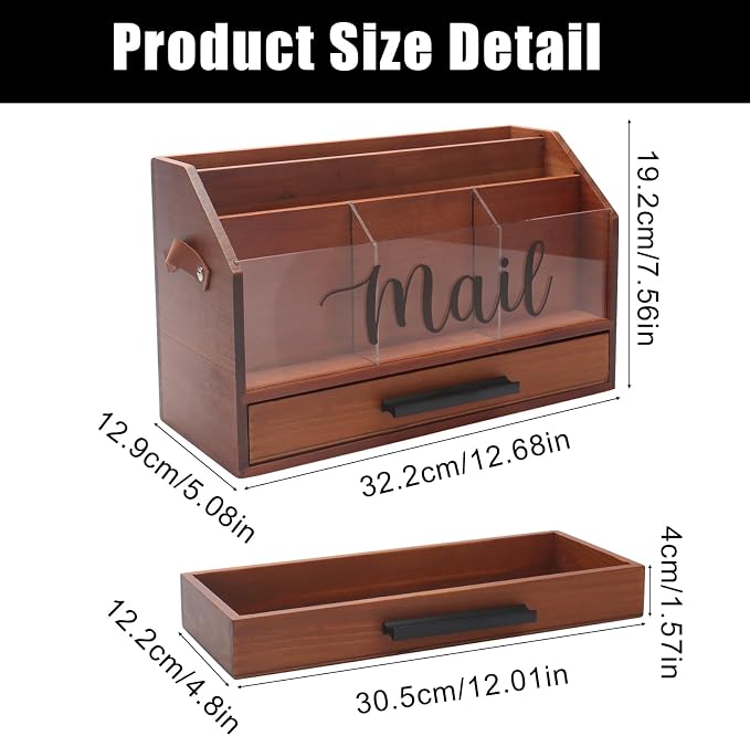 Wood Desk Organizer with Drawer, Bill Mail Organizer Countertop Workspace - Image 4
