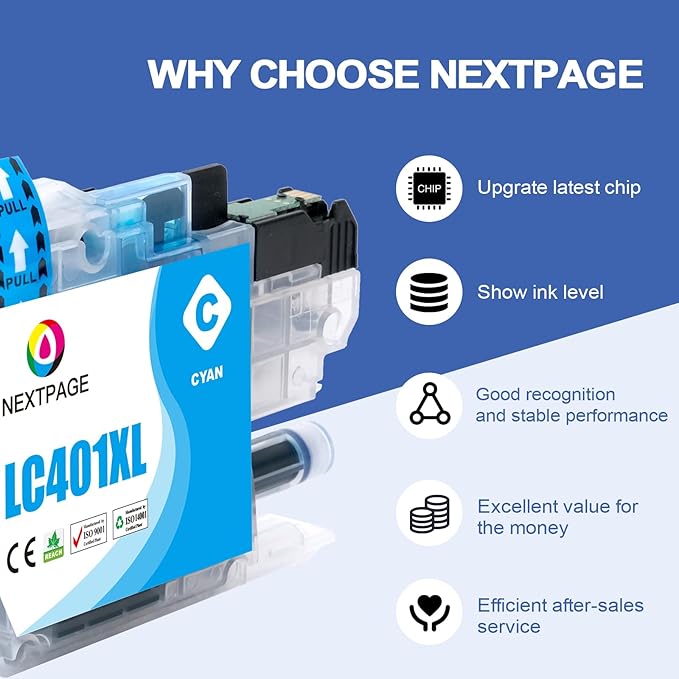 LC401XL MFC-J1010DW Ink Cartridges for Brother Printer LC401XL LC401 for MFC-J1010DW MFC-J1170DW MFC-J1012DW MFC-J1800DW MFC J1010DW - 4 Pack High Yields Black Cyan Magenta Yellow-DeskLoop Office