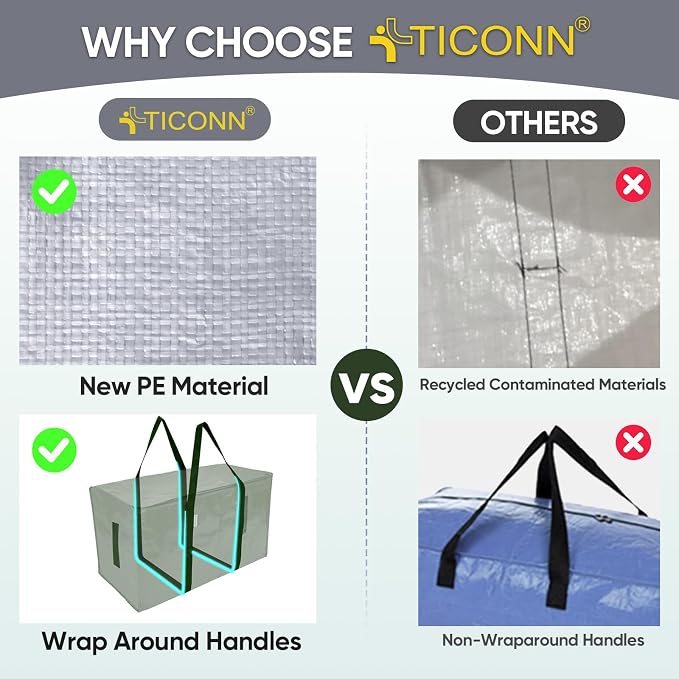 TICONN 4 Pack Extra Large Moving Bags Heavy Duty - Image 4