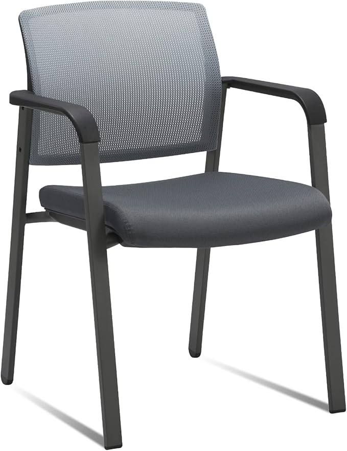 CLATINA Mesh Back Stacking Arm Chairs with Upholstered Fabric Seat and Ergonomic Lumber Support for Office School Church Guest Reception Grey-DeskLoop Office