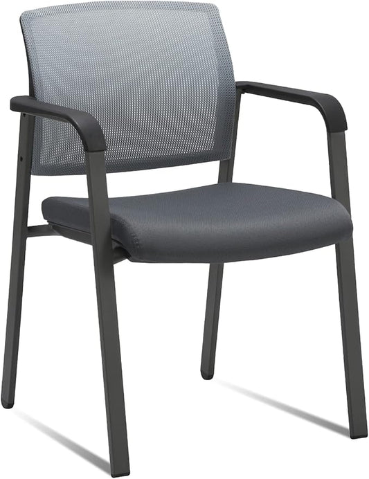 CLATINA Mesh Back Stacking Arm Chairs with Upholstered Fabric Seat and Ergonomic Lumber Support for Office School Church Guest Reception Grey-DeskLoop Office