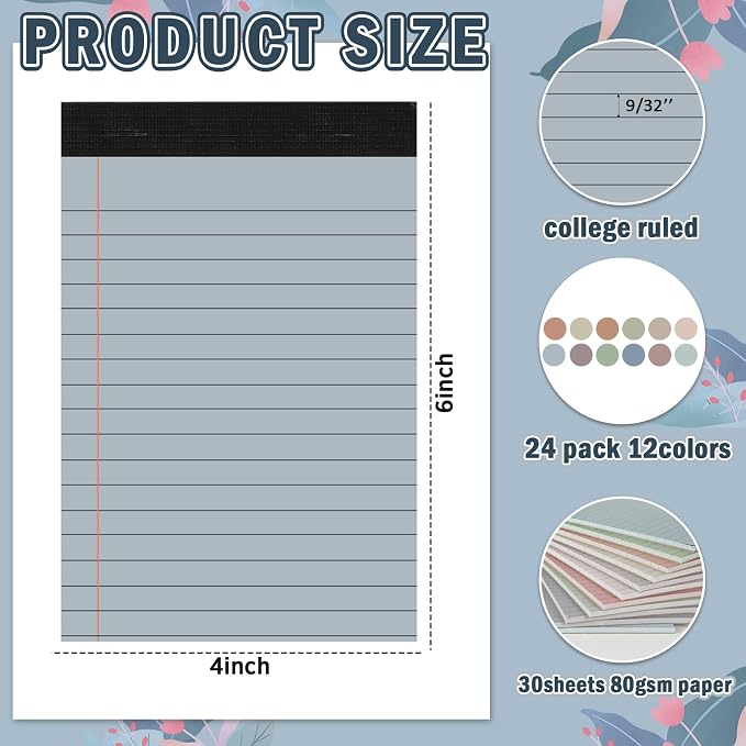 12 PCS 4 x 6 inch Small Legal Pad College Ruled Lined Boho Colored Note Pads - Image 2
