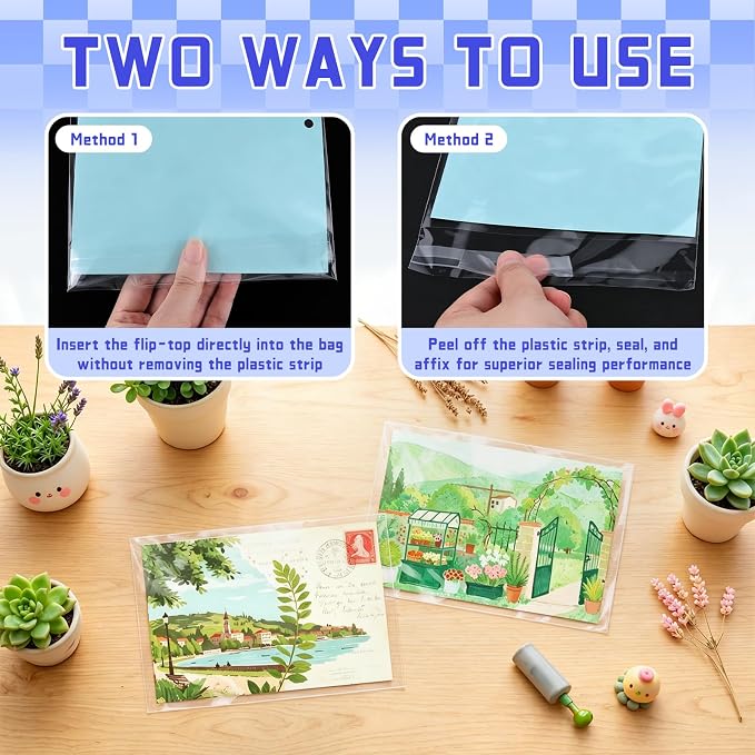 VOKOY 100 Pack Cellophane Bags Self Sealing, Resealable Clear Plastic Sleeves - Image 6