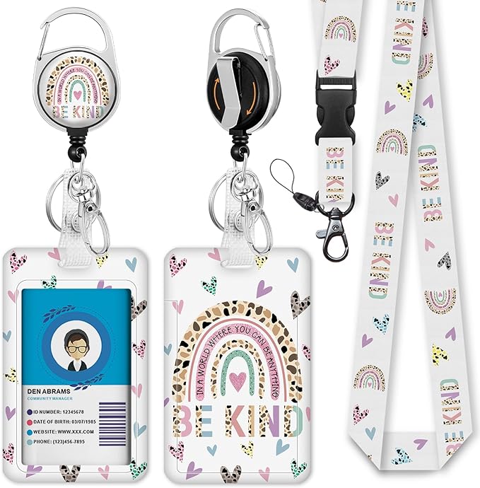 Id Badge Holder with Lanyard, Be Kind Badge Reel Retractable Heavy Duty and by IMMATURUS
