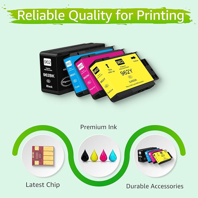 Upgraded 962XL Ink Cartridges Combo Pack Replacement for HP 962XL 962 XL High Yield Black & Color Ink Cartridge Set Work for HP OfficeJet Pro 9010, 9020 Series Printer (1BK/1C/1M/1Y, 4 Pack)-DeskLoop Office