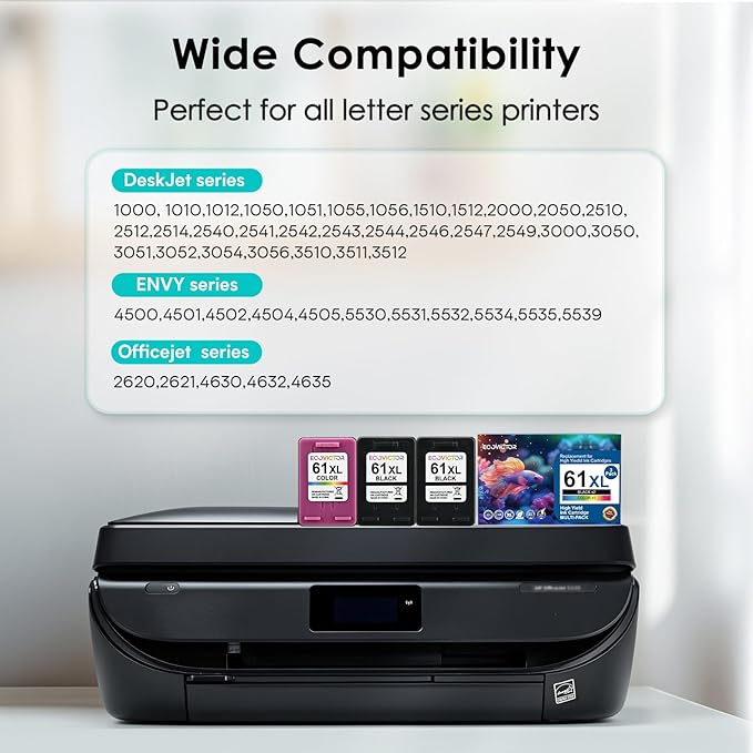 61XL Ink Cartridge Black Color Combo Pack (3-Pack) Replacement for HP Ink 61 XL HP61XL HP61 for 4500 5530 4630 2540 4502 5535 3510 3050 4635 4632 2514 2542 4610 2620 1510 1000 1010 Printer-DeskLoop Office