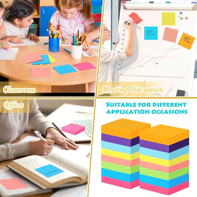 Yexiya 64 Pcs Lined Sticky Notes Self Stick Notes with Lines Bright Assorted Colors Sticky Pad for Home Office Products Post Memos, 1920 Sheets(3 x 3 Inch,Lined, Blank)-DeskLoop Office