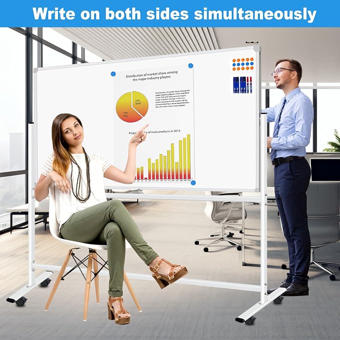BSTPCOO Double-Sided Rolling Whiteboard on Wheels 72"x40", Large Magnetic - Image 3