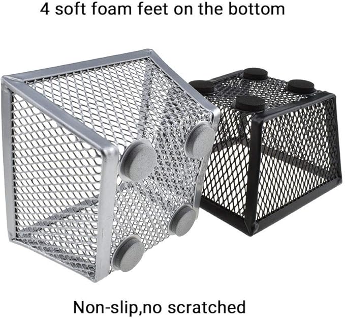 HAHIYO Stackable Paper Clip Mesh Holder Cup 2.2" Height 4 Pack Sturdy Paperclip Holder Container for Desk Drawer Organizer Collection for Home Office School Black Silver Soft Foam Feet No Sharp Edges-DeskLoop Office